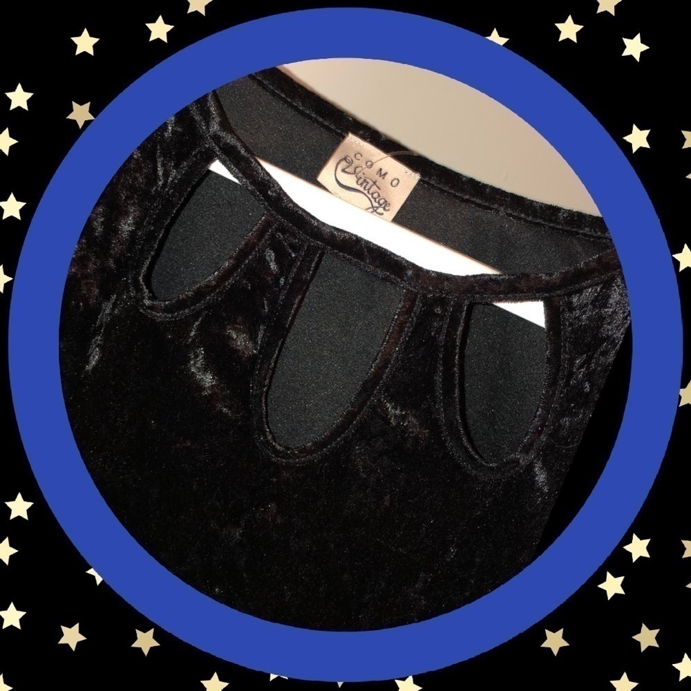 NWT Black Crushed Velvet Top w’ peep hole neckline - Picture 2 of 5
